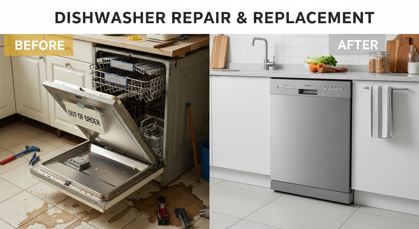 Before and After Dishwasher Repair and Replacement by Stanley Auro Plumbing in Aurora CO