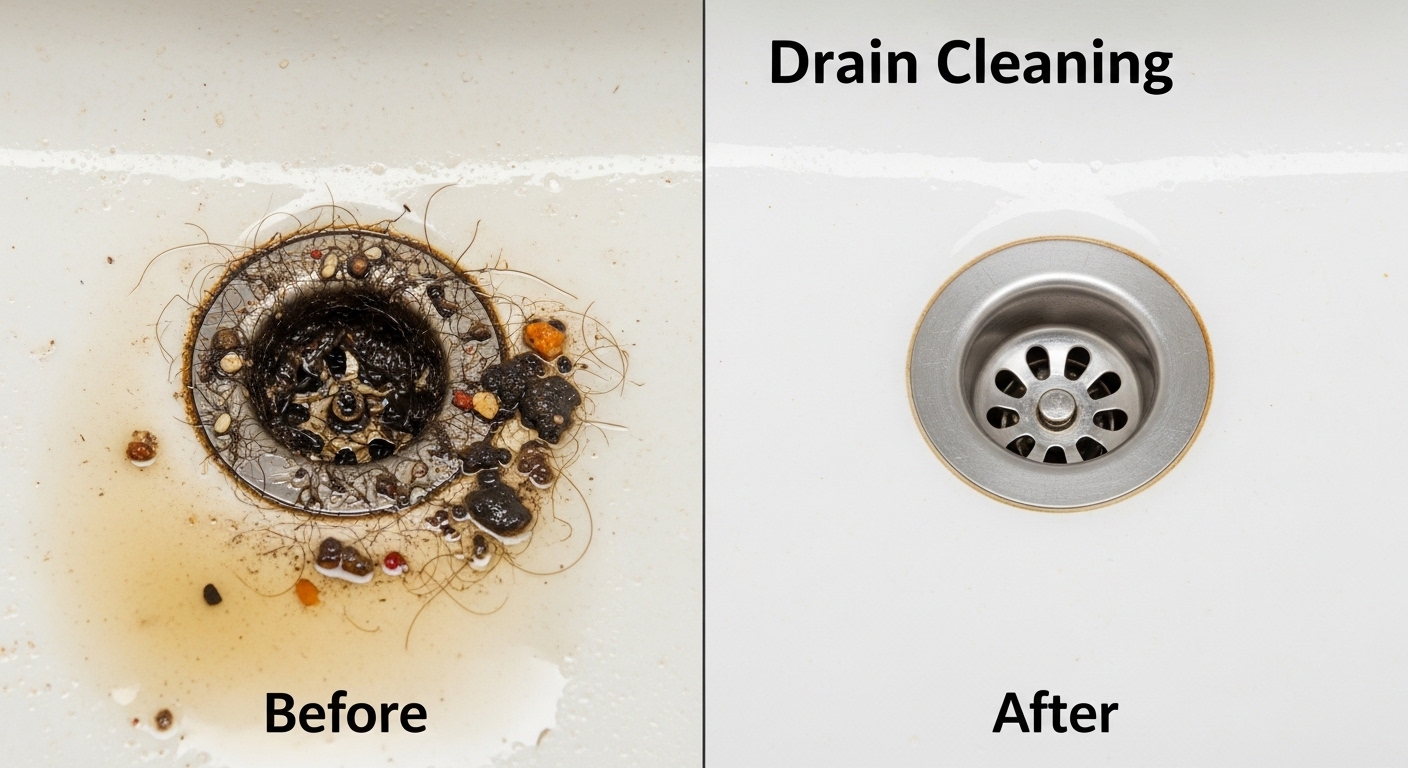 Before and After Professional Drain Cleaning — Stanley Auro Plumbing Aurora CO