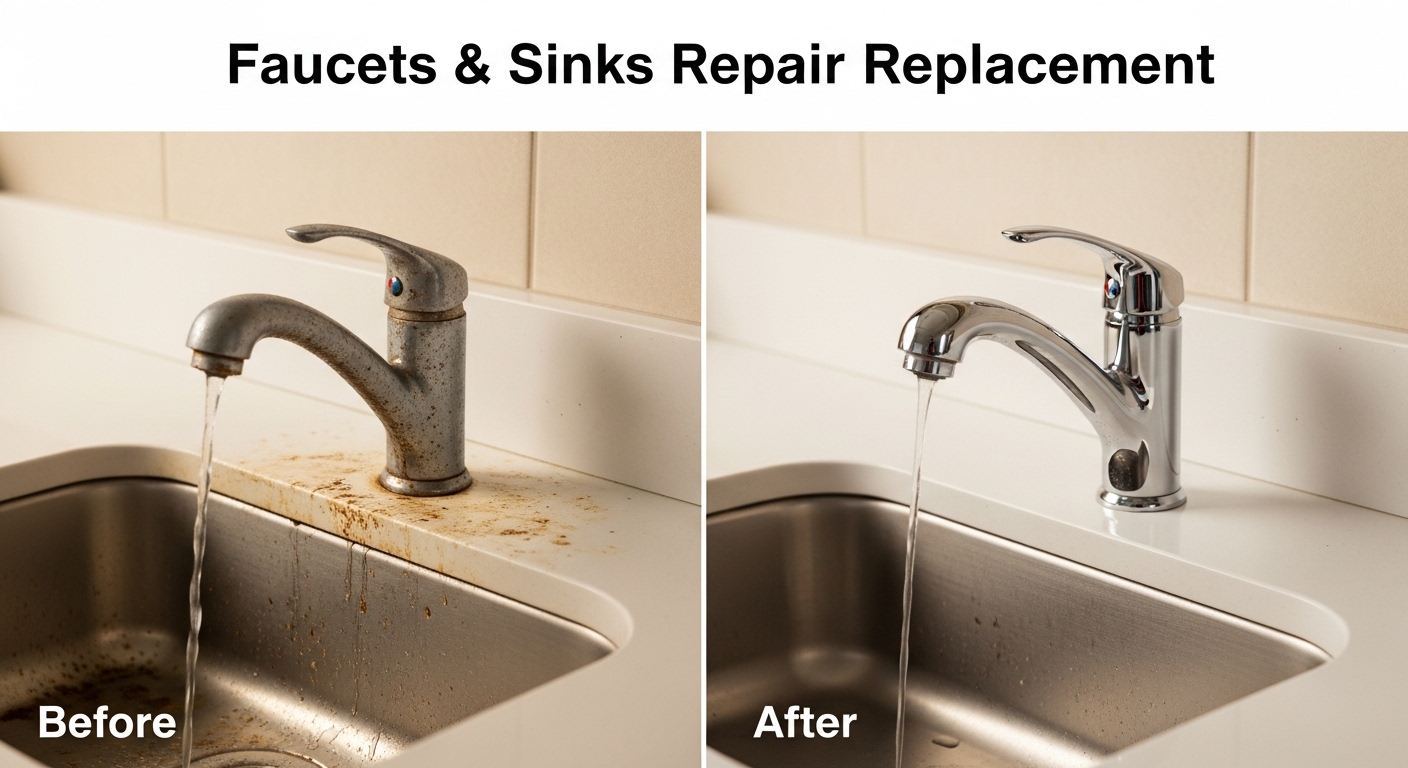 Before and after faucet and sink repair and replacement by Stanley Auro Plumbing in Aurora, CO