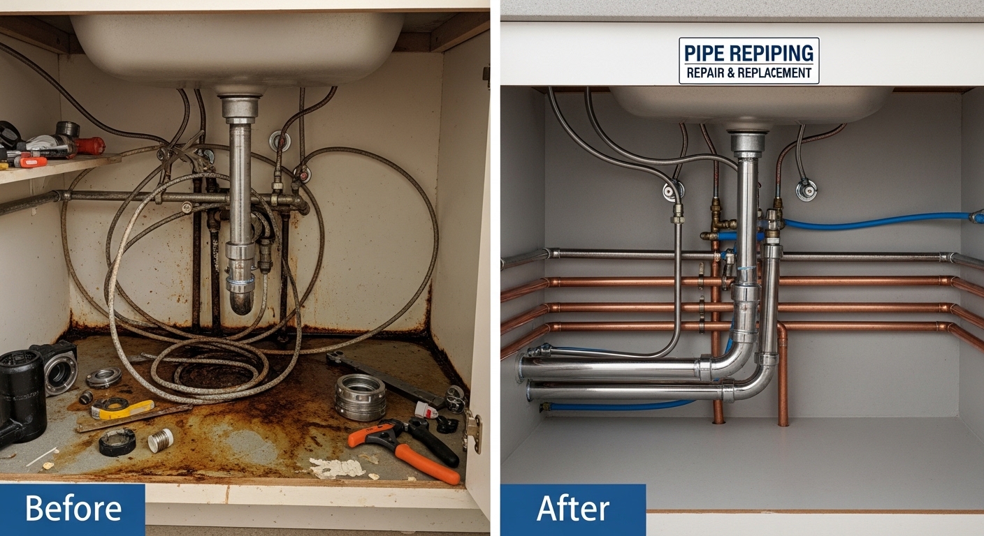 Before and After Pipe Repiping Repair and Replacement — Stanley Auro Plumbing Aurora CO