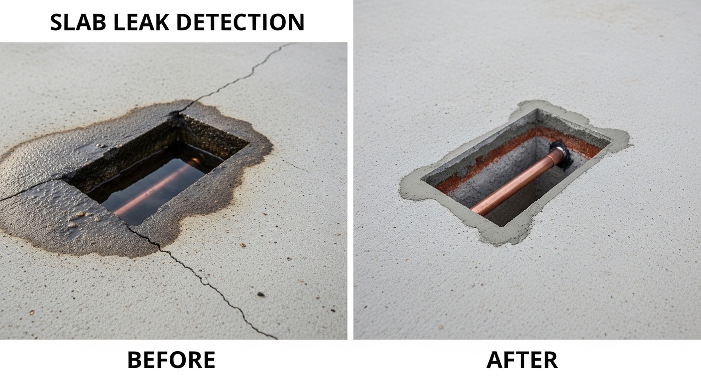 Before and After Slab Leak Detection and Repair — Stanley Auro Plumbing Aurora CO