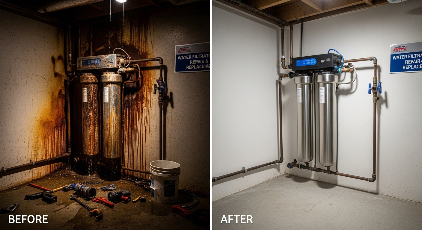 Before and After Water Filtration Repair and Replacement in Aurora CO — Stanley Auro Plumbing